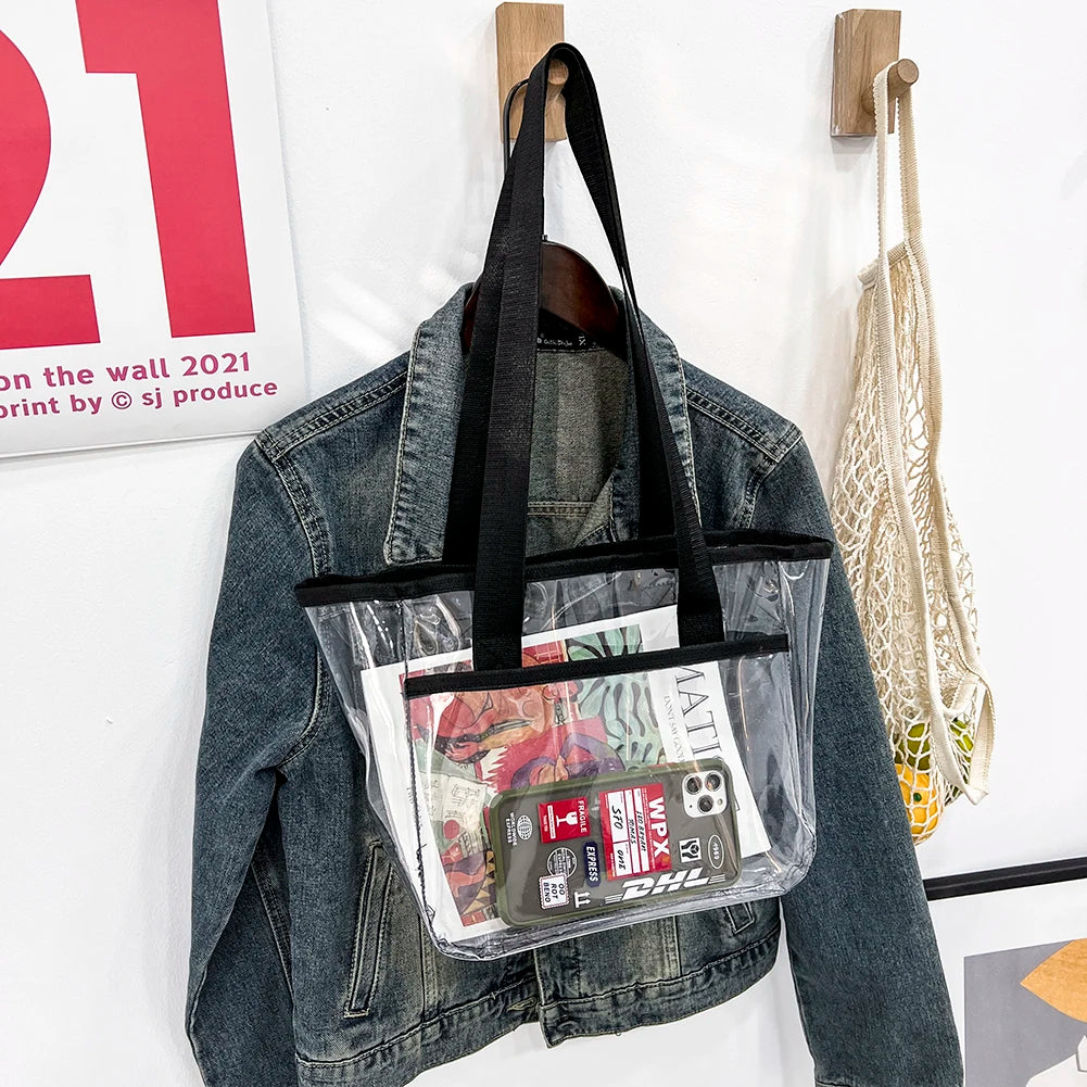 Women PVC Transparent Handbag Clear Shoulder Casual Beach Tote Bag