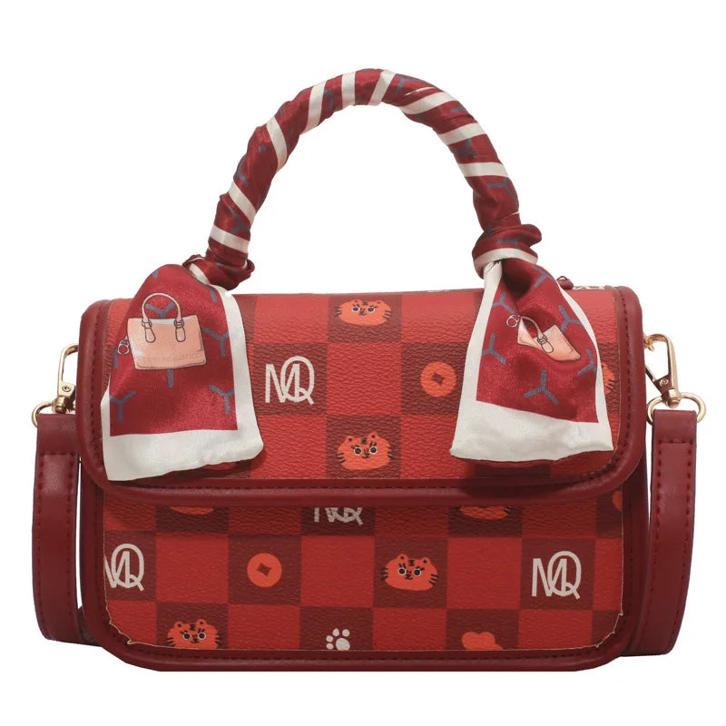 Women Pattern Shoulder Bag Hardware Chain Strap Block Messenger Handbag