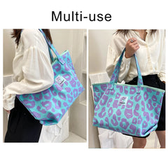 Pink Leopard Pattern Shoulder Bag Canvas Shopping Bag Large Capacity Tote