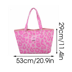 Pink Leopard Pattern Shoulder Bag Canvas Shopping Bag Large Capacity Tote