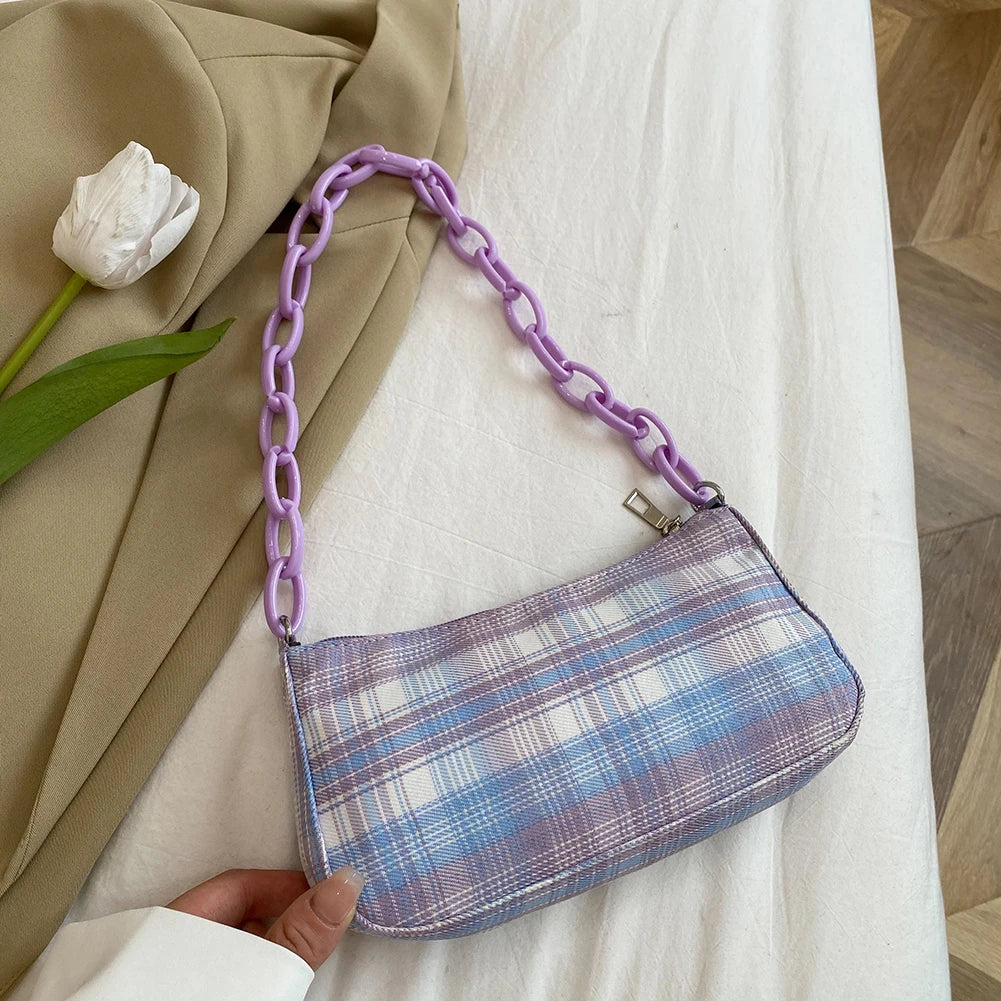 Women Plaid Grid Printing Shoulder Underarm Bag