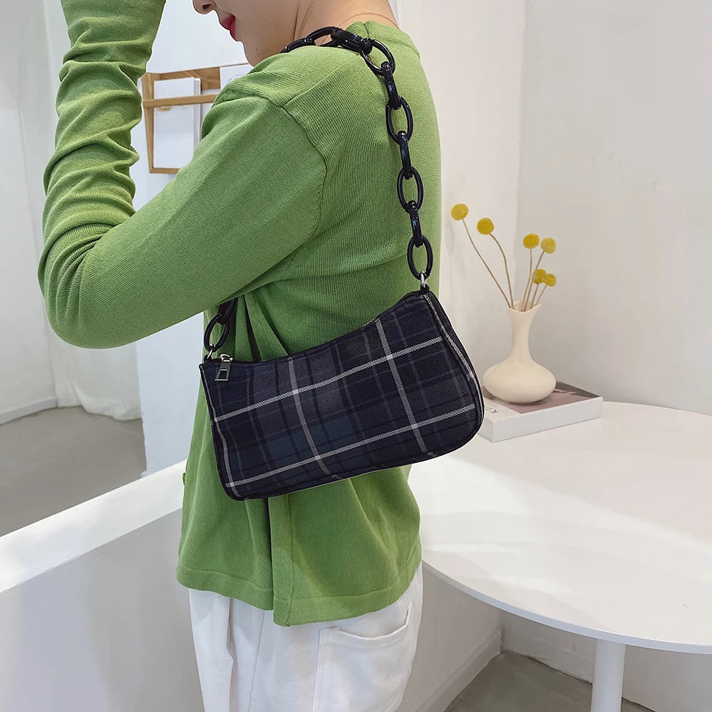 Women Plaid Grid Printing Shoulder Underarm Bag