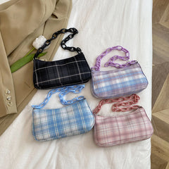 Women Plaid Grid Printing Shoulder Underarm Bag