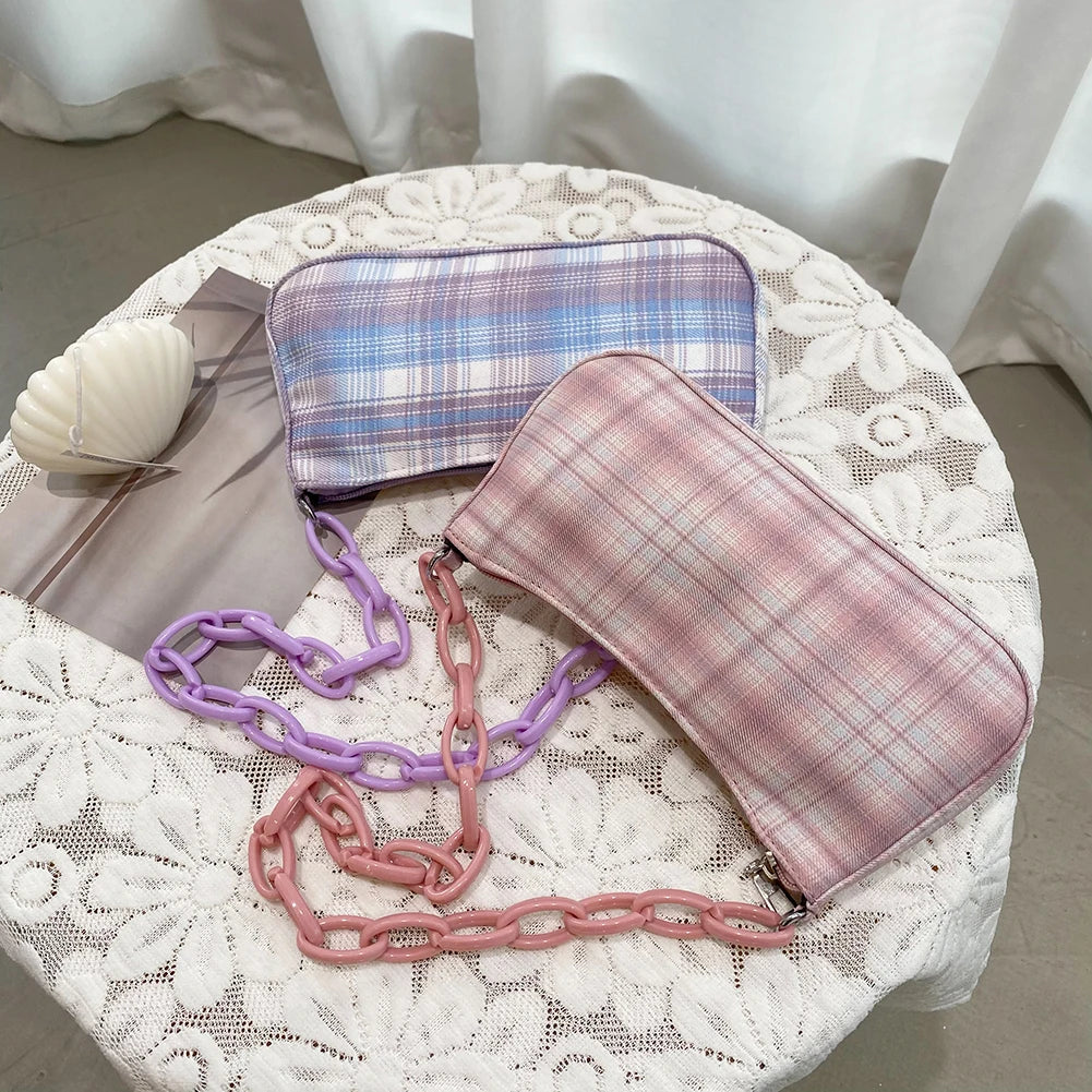 Women Plaid Grid Printing Shoulder Underarm Bag