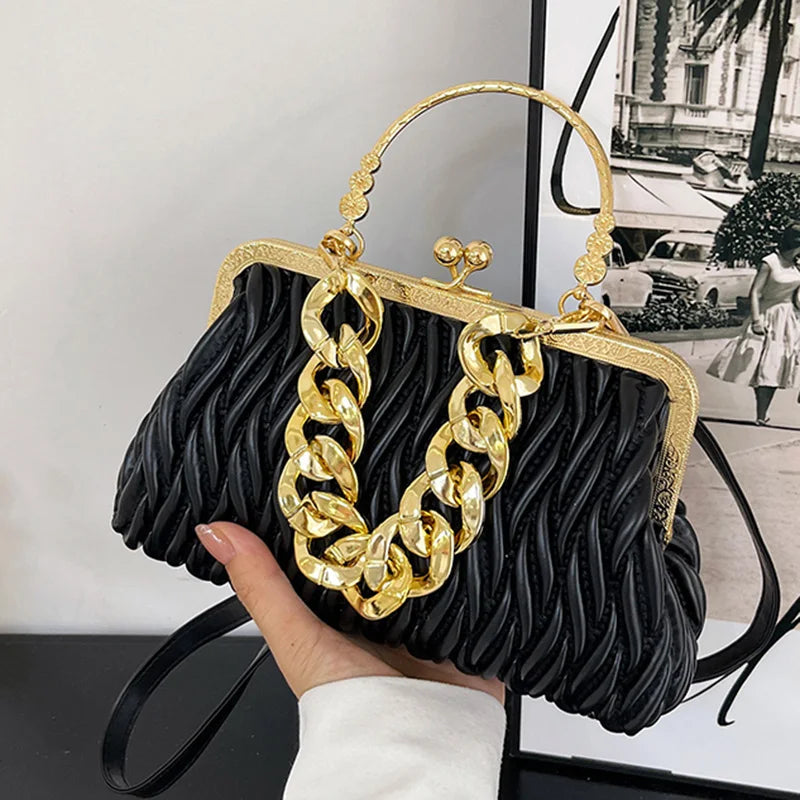 Women Pleated Shell Crossbody Bag Green Messenger