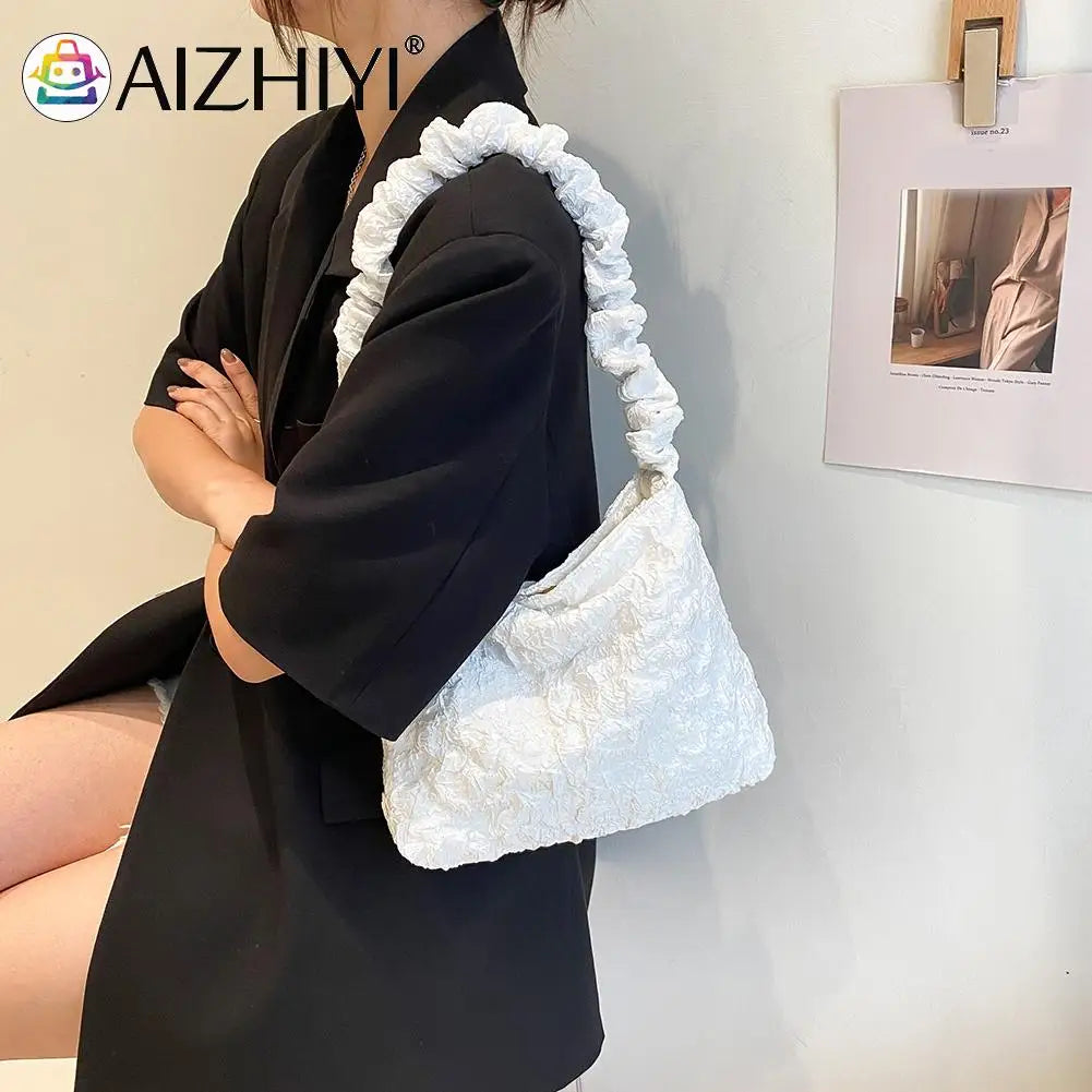 Pleated Shoulder Shopping Bag Large Capacity Tote Handbags