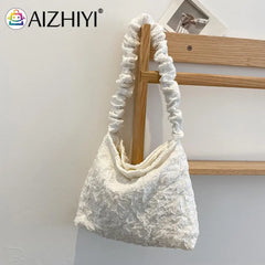Pleated Shoulder Shopping Bag Large Capacity Tote Handbags