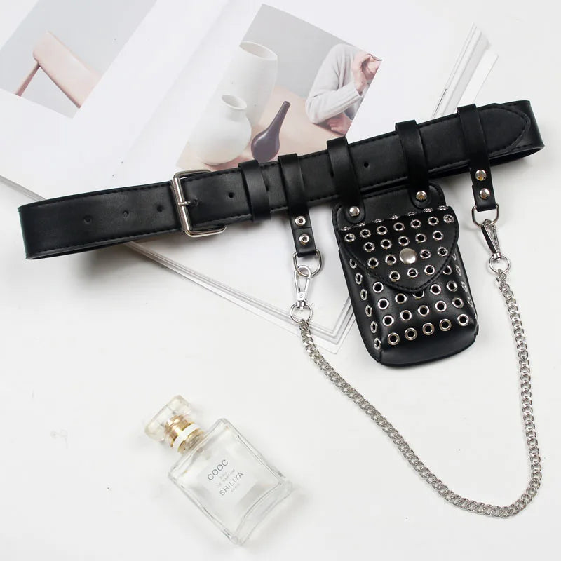 Women Plus Size Wide PU Waist Belt with Mini Bag