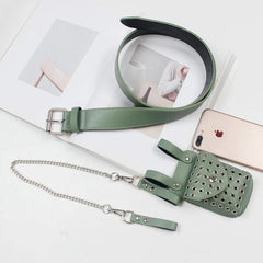Women Plus Size Wide PU Waist Belt with Mini Bag