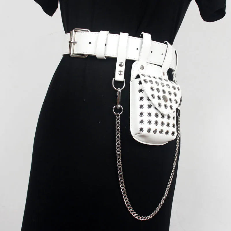 Women Plus Size Wide PU Waist Belt with Mini Bag