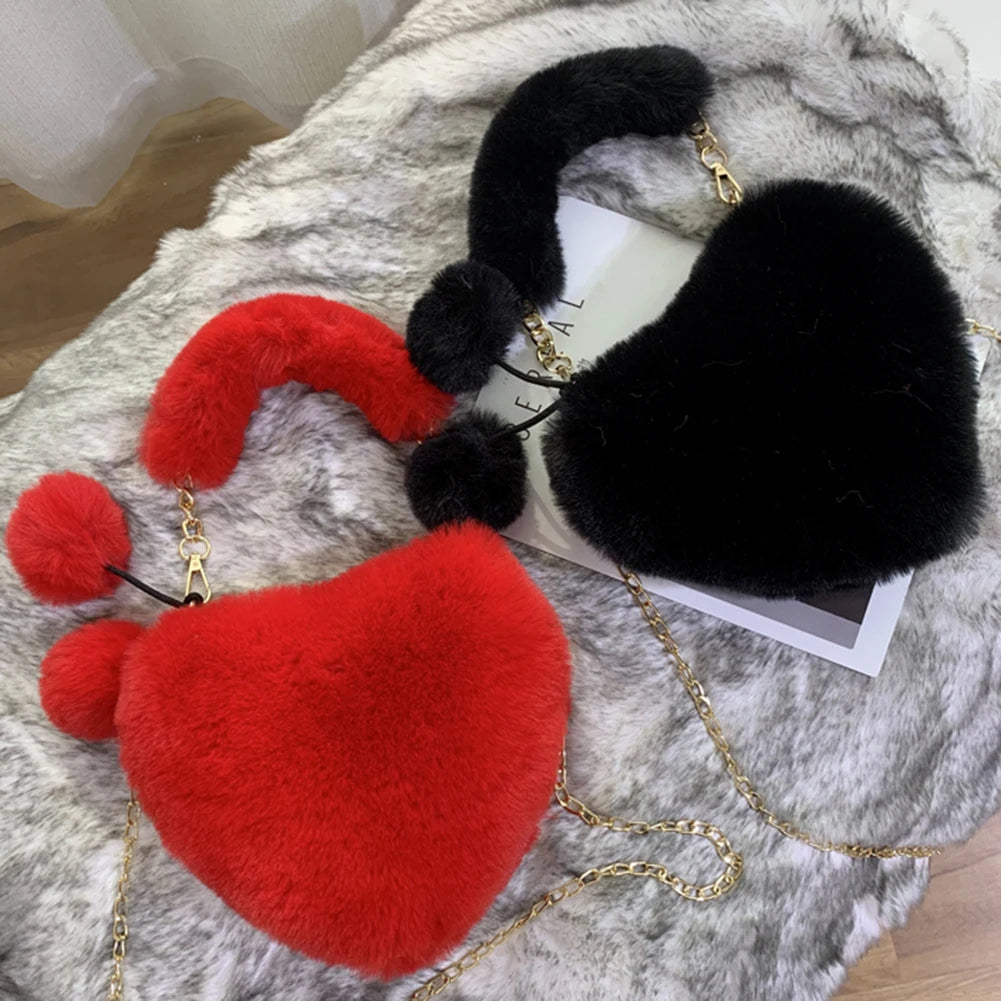 Women Plush Print Shoulder Bag Handbags Warm Winter Fluffy Underarm Bag