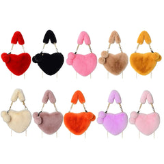 Women Plush Print Shoulder Bag Handbags Warm Winter Fluffy Underarm Bag