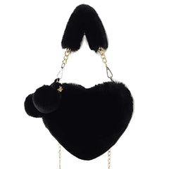 Women Plush Print Shoulder Bag Handbags Warm Winter Fluffy Underarm Bag