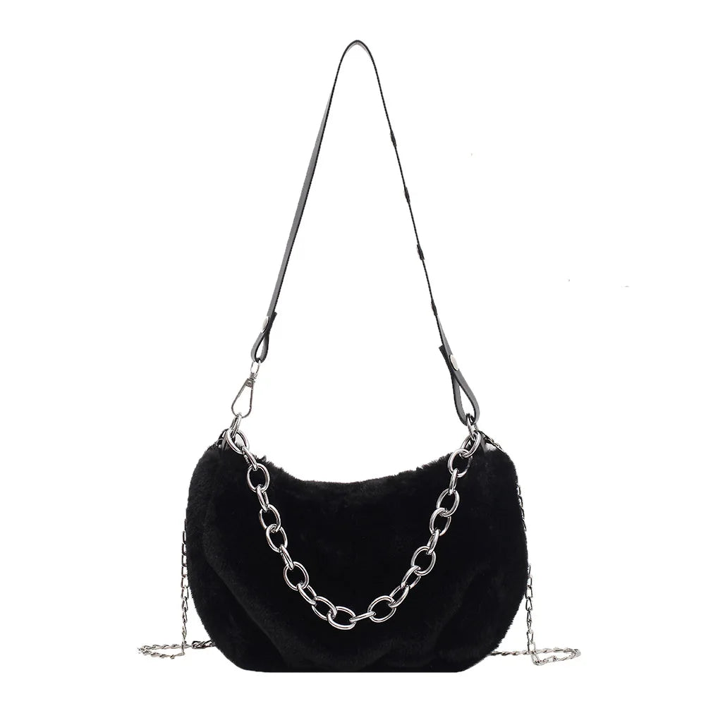 Women Plush Shoulder Top-handle Bag Chain Totes Shopping Bag