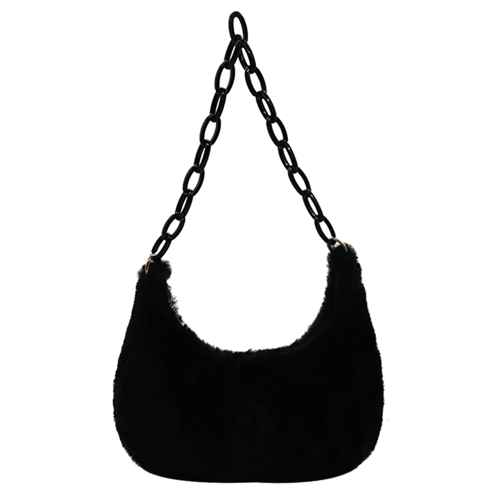 Women Acrylic Chain Plush Large Shoulder Bag
