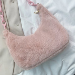 Women Acrylic Chain Plush Large Shoulder Bag