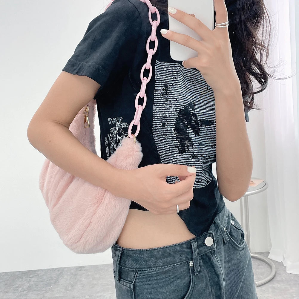 Women Acrylic Chain Plush Large Shoulder Bag
