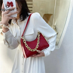 Women Thick Chain PU Leather Shoulder Bag Casual Small Hobos Handbags