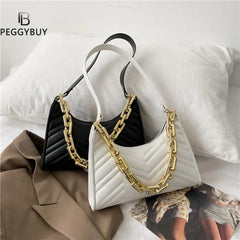 Women Thick Chain PU Leather Shoulder Bag Casual Small Hobos Handbags