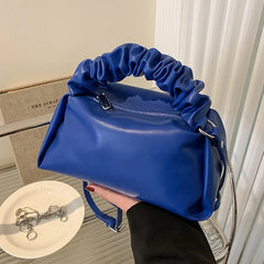 Women Purple Fold Handbag Soft PU Leather Flap Shoulder Bags Crossbody Bags