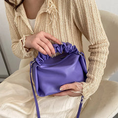 Women Purple Fold Handbag Soft PU Leather Flap Shoulder Bags Crossbody Bags