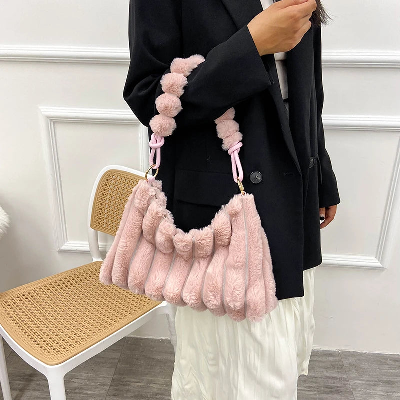 Quilted Shoulder Bag Soft Plush Underarm Handbag