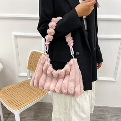 Quilted Shoulder Bag Soft Plush Underarm Handbag