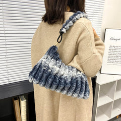 Quilted Shoulder Bag Soft Plush Underarm Handbag