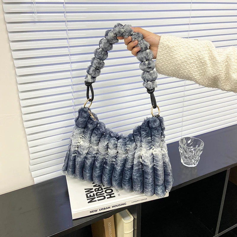 Quilted Shoulder Bag Soft Plush Underarm Handbag