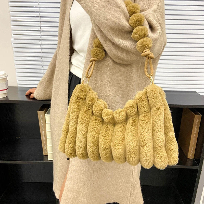 Quilted Shoulder Bag Soft Plush Underarm Handbag