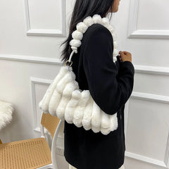 Quilted Shoulder Bag Soft Plush Underarm Handbag