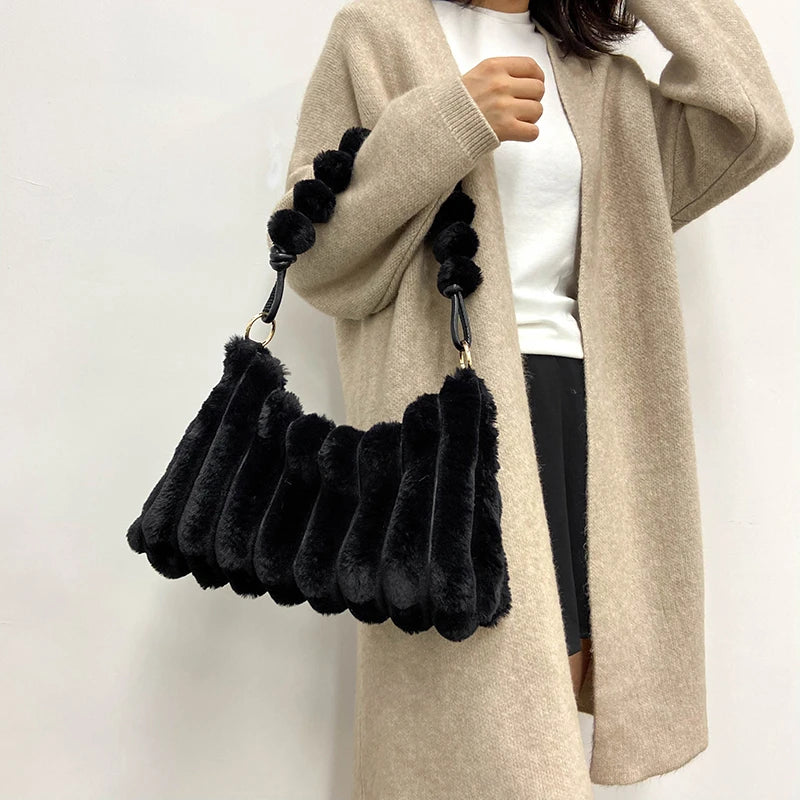 Quilted Shoulder Bag Soft Plush Underarm Handbag
