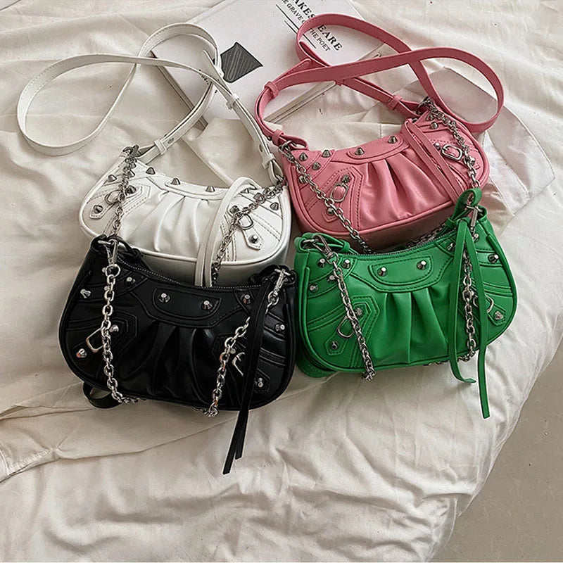 Women Rivet Crossbody Bag Chain Shoulder Messenger Bag