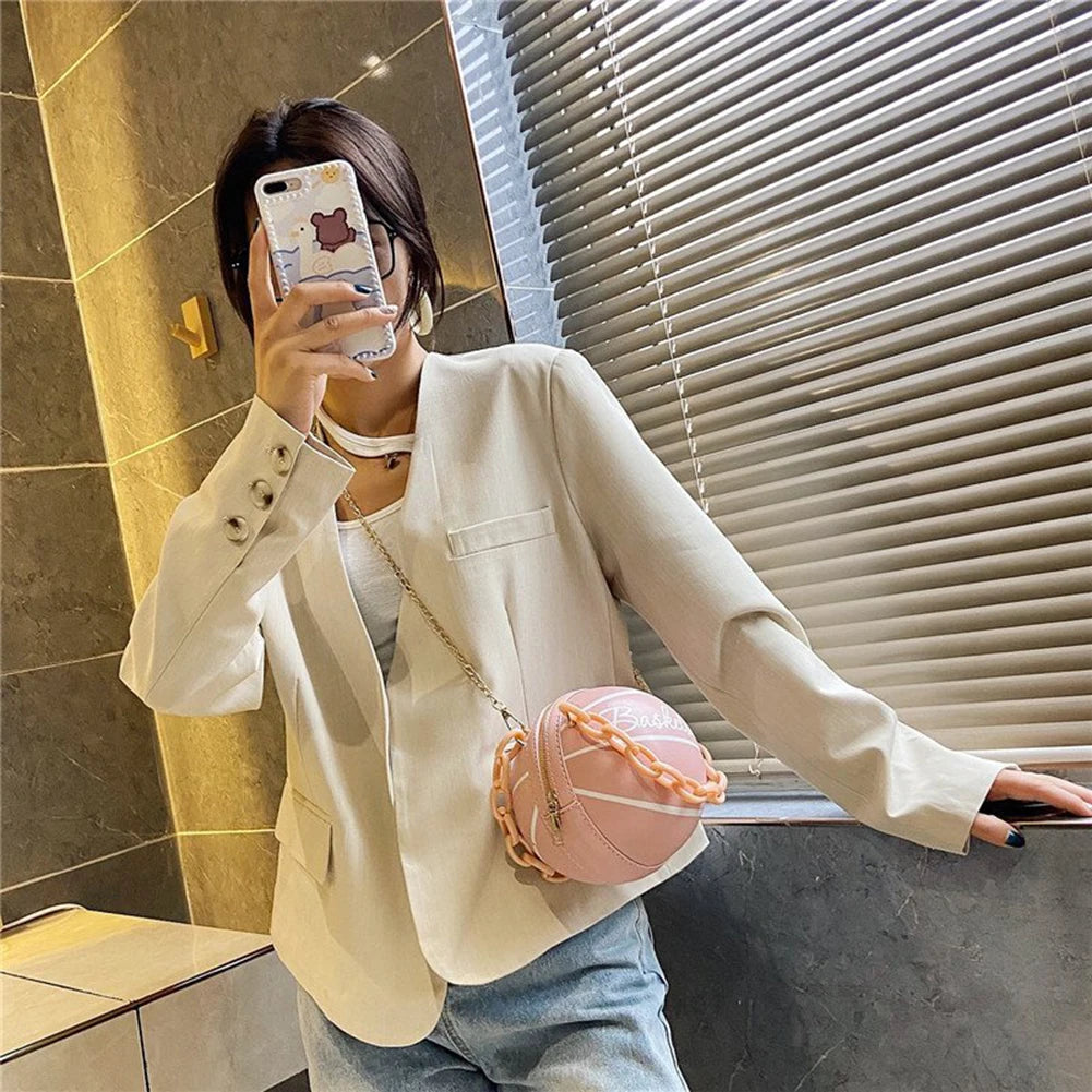 Basketball Shaped Women's Crossbody Handbag Classic Vintage Totes