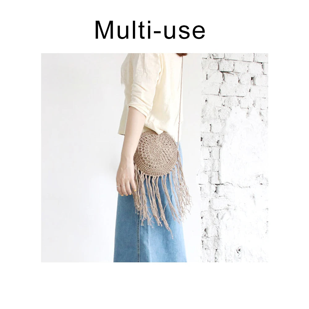Round Straw Beach Bag Bohemian Woven Shoulder Bag