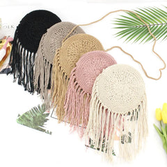 Round Straw Beach Bag Bohemian Woven Shoulder Bag