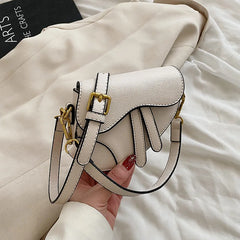Small Women Saddle Bag High Solid PU Leather Crossbody Messenger Clutch