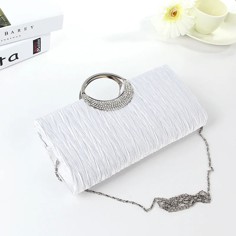 Satin Rhinestone Evening Clutch Bag Chain Handbag Purse Bridal Party