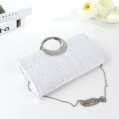 Satin Rhinestone Evening Clutch Bag Chain Handbag Purse Bridal Party