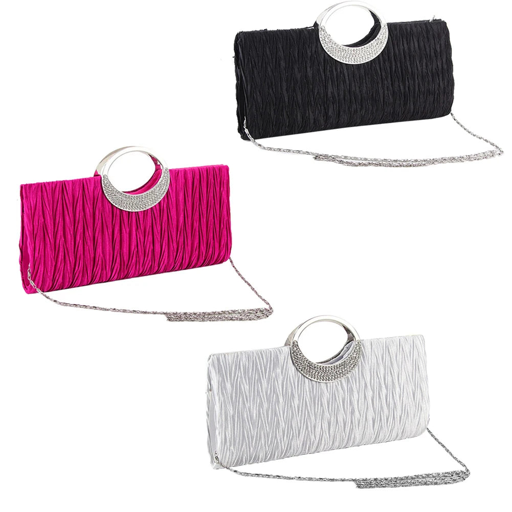 Satin Rhinestone Evening Clutch Bag Chain Handbag Purse Bridal Party