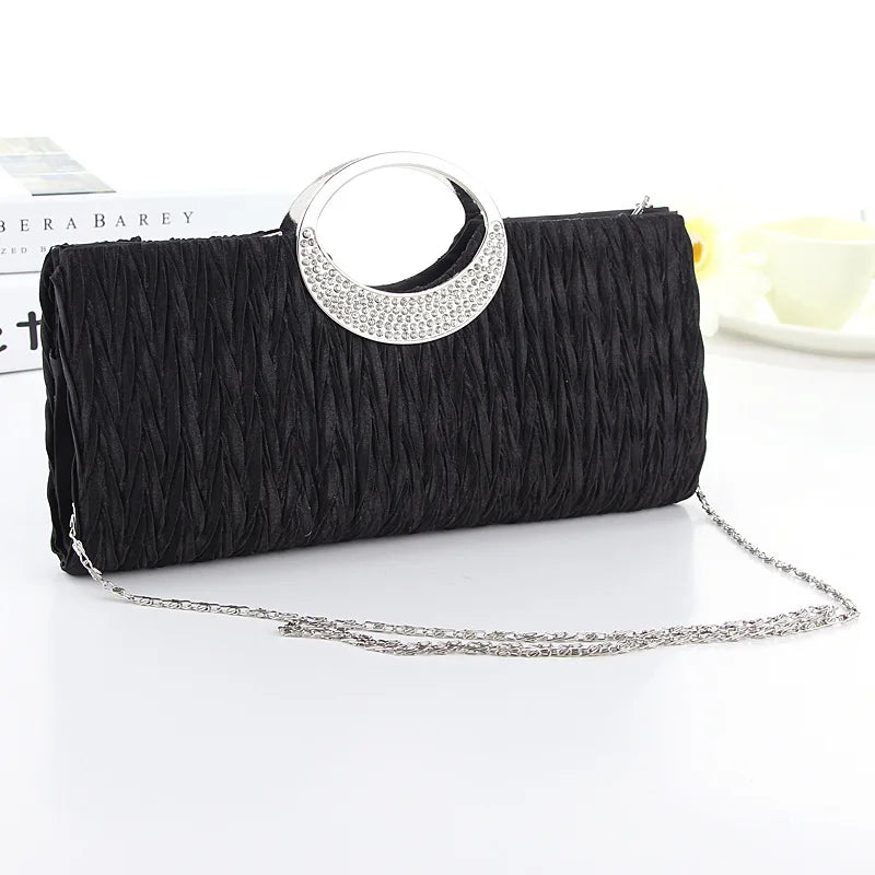 Satin Rhinestone Evening Clutch Bag Chain Handbag Purse Bridal Party
