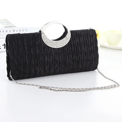 Satin Rhinestone Evening Clutch Bag Chain Handbag Purse Bridal Party