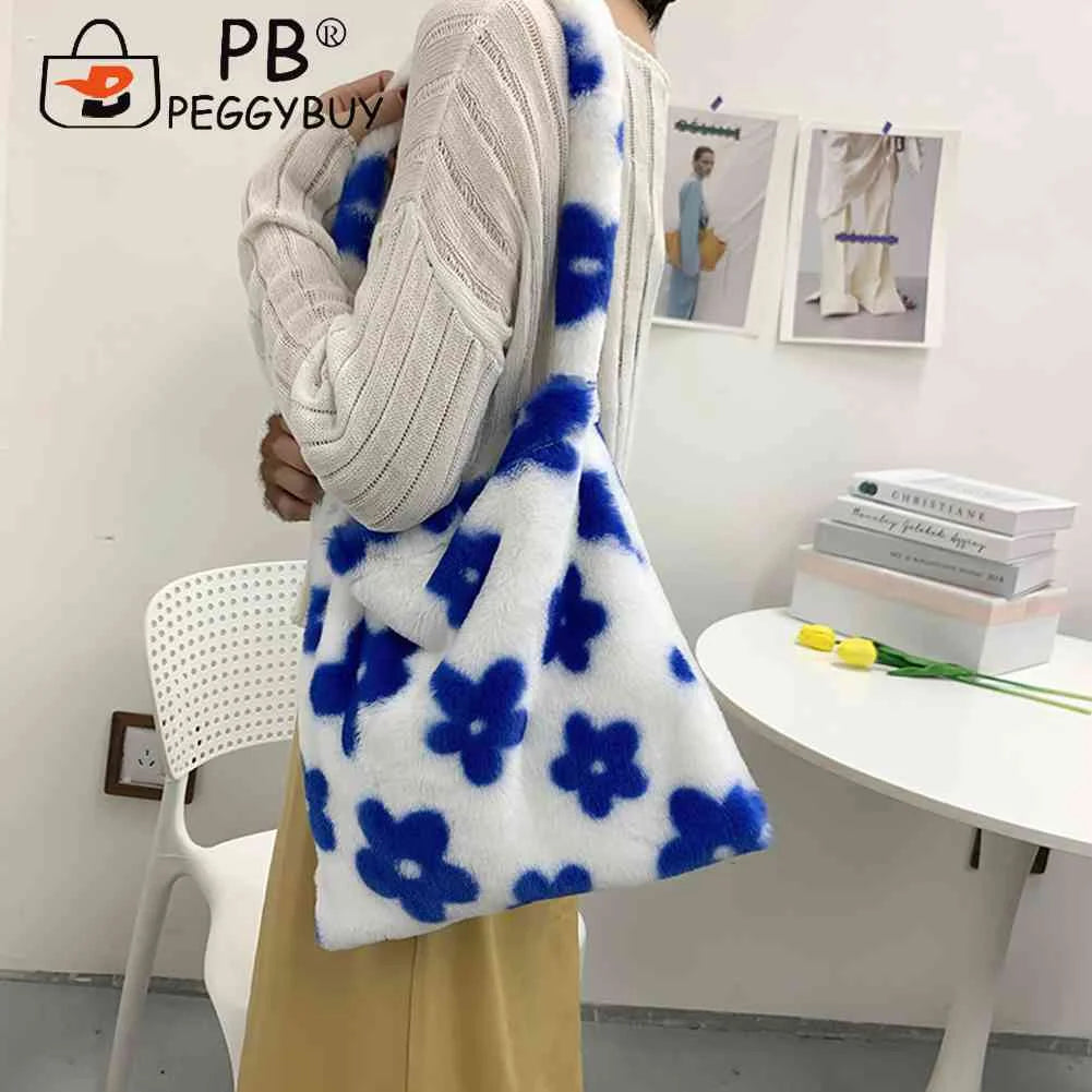 Flower Print Shoulder Bags for Autumn Winter Large Capacity