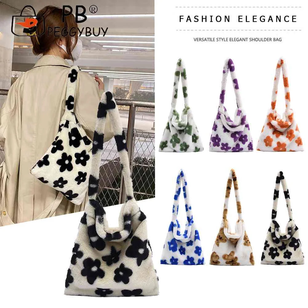 Flower Print Shoulder Bags for Autumn Winter Large Capacity