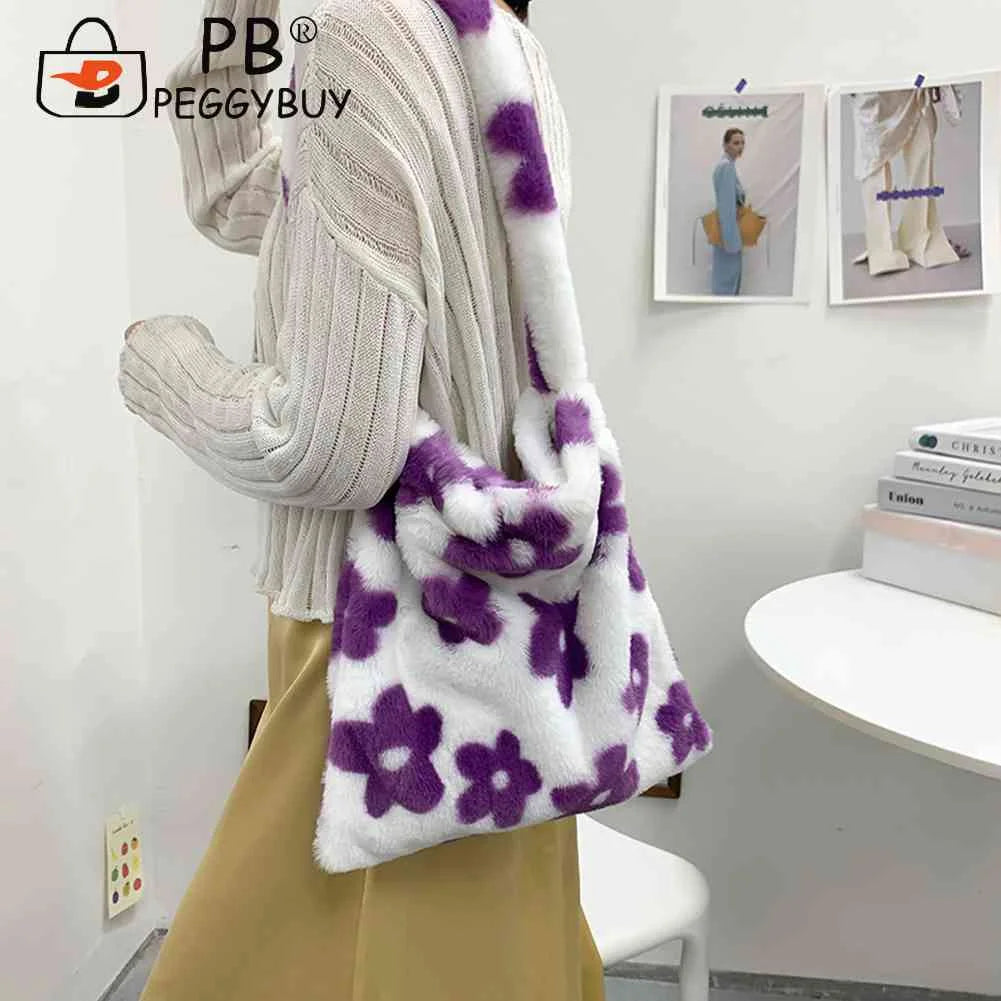 Flower Print Shoulder Bags for Autumn Winter Large Capacity