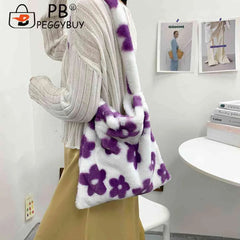 Flower Print Shoulder Bags for Autumn Winter Large Capacity