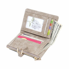Vintage PU Leather Lady Snap Fastener Short Clutch Wallet