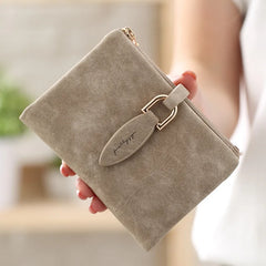 Vintage PU Leather Lady Snap Fastener Short Clutch Wallet