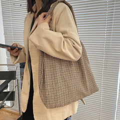 Canvas Plaid Shoulder Bag Large Capacity Shopping Underarm Bags