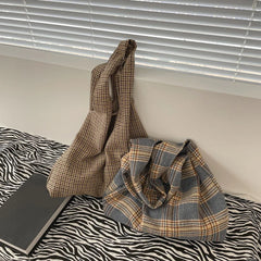 Canvas Plaid Shoulder Bag Large Capacity Shopping Underarm Bags